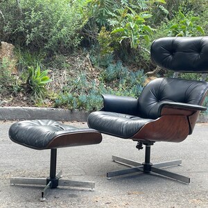 Mid Century Plycraft Selig Leather & Rosewood Lounge Chair and Ottoman image 8