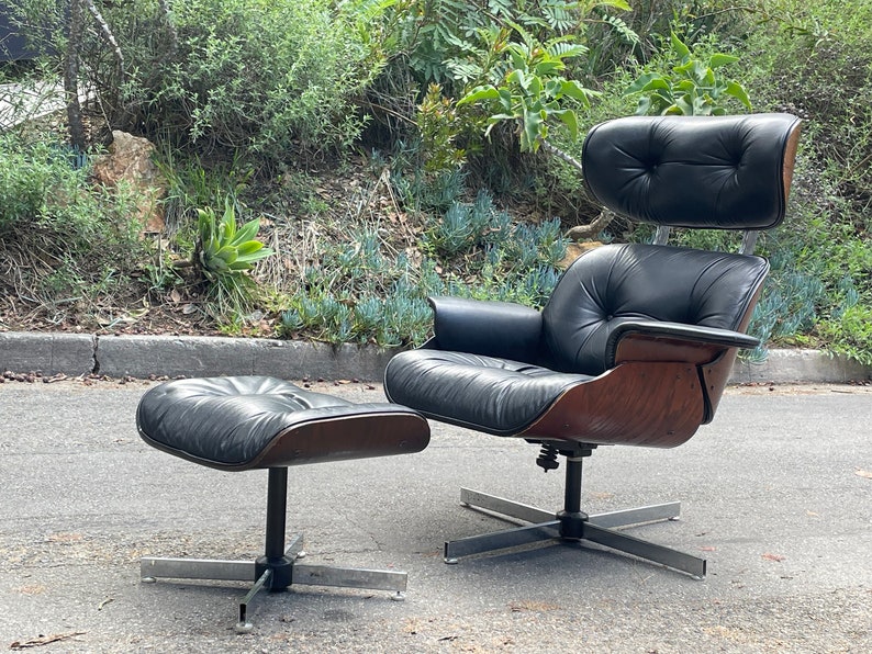 Mid Century Plycraft Selig Leather & Rosewood Lounge Chair and Ottoman image 8