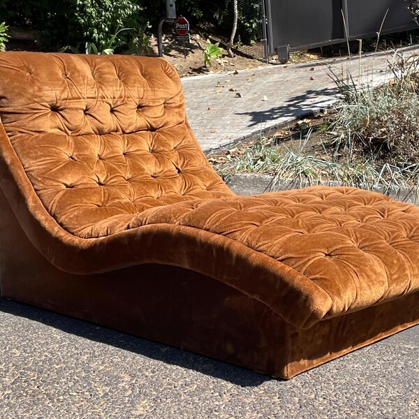 Adrian Pearsall Tufted Velvet Chaise in Rust Brown