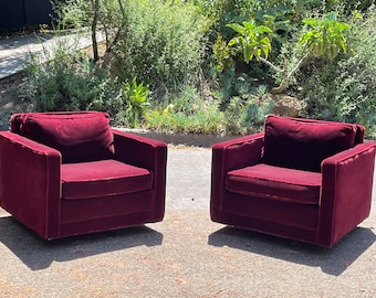 Red Mohair Swivel Chairs by Harvey Probber, circa 1960s