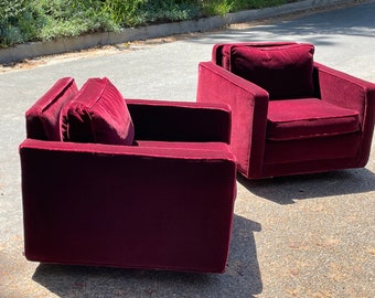 Red Mohair Swivel Chairs by Harvey Probber, circa 1960s