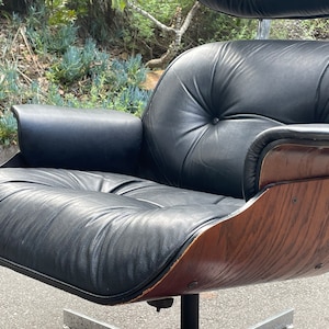 Mid Century Plycraft Selig Leather & Rosewood Lounge Chair and Ottoman image 3