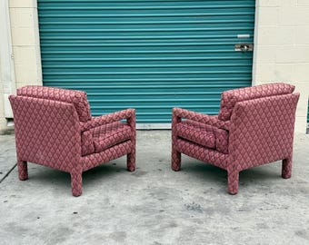 Pair of Milo Baughman Parsons Chairs in Incredible Fabric