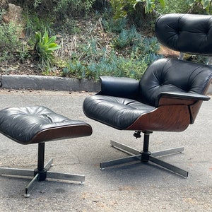 Mid Century Plycraft Selig Leather & Rosewood Lounge Chair and Ottoman image 6