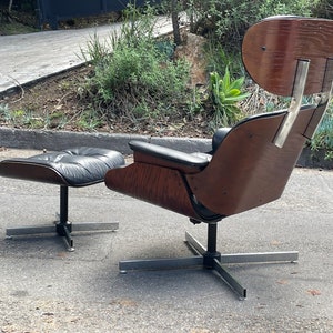 Mid Century Plycraft Selig Leather & Rosewood Lounge Chair and Ottoman image 5