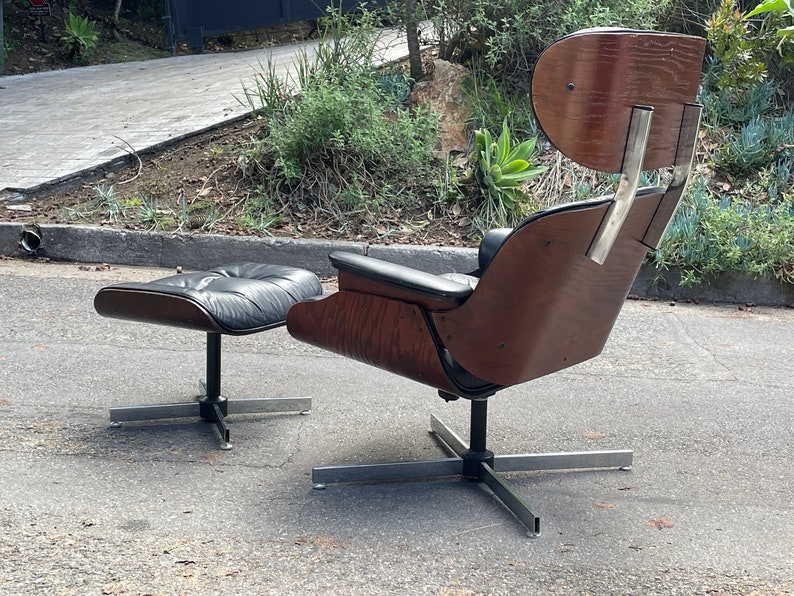 Mid Century Plycraft Selig Leather & Rosewood Lounge Chair and Ottoman image 5