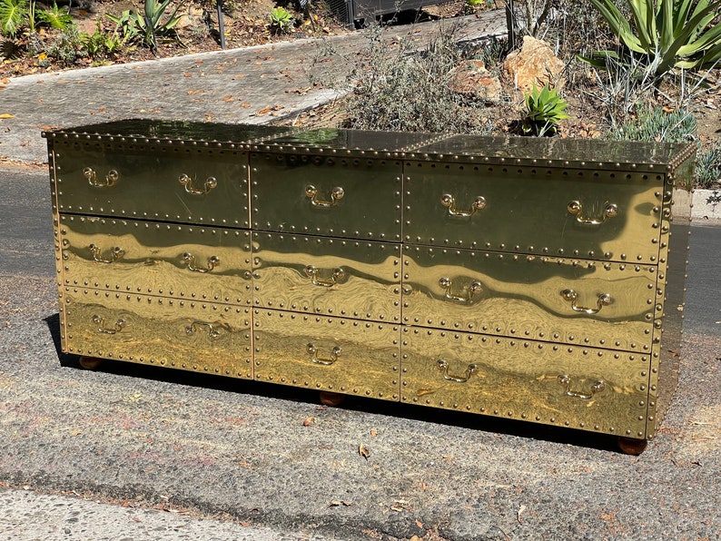 Spectacular Vintage Brass Clad Dresser by Sarreid Etsy