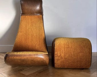 Midcentury Bionic Lounge Chair  and Ottoman