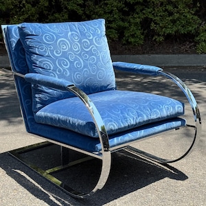 Vintage Milo Baughman Chrome Cantilever Lounge Chair in Blue, 1960s