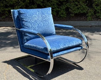 Vintage Milo Baughman Chrome Cantilever Lounge Chair in Blue, 1960s