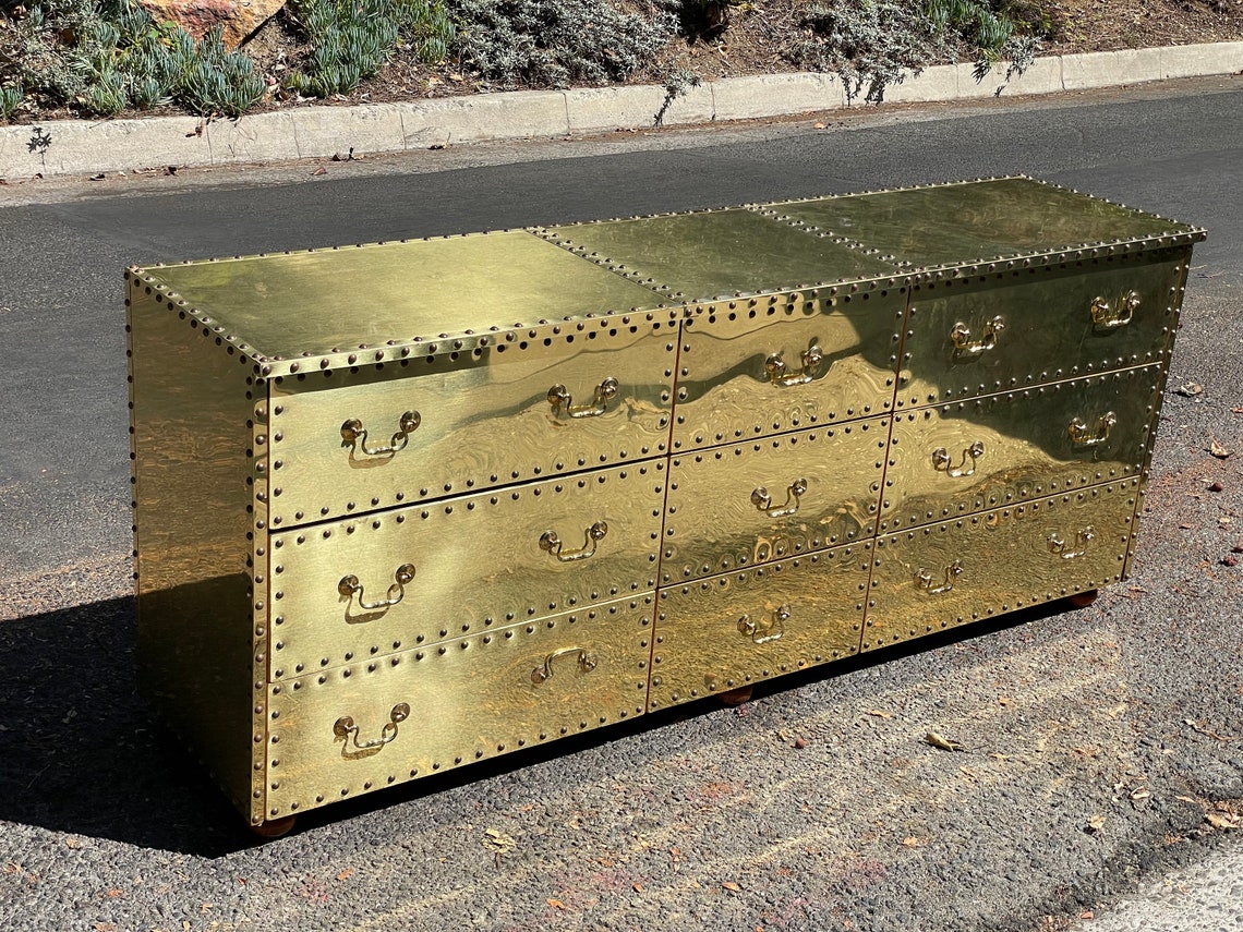 Spectacular Vintage Brass Clad Dresser by Sarreid Etsy