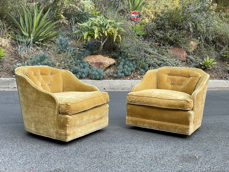 Midcentury Crushed Velvet Swivel Chairs Circa 1965 Etsy