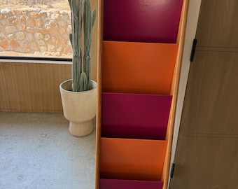 Large Peter Pepper Wall Hanging Magazine Rack in Orange + Purple, 1960s