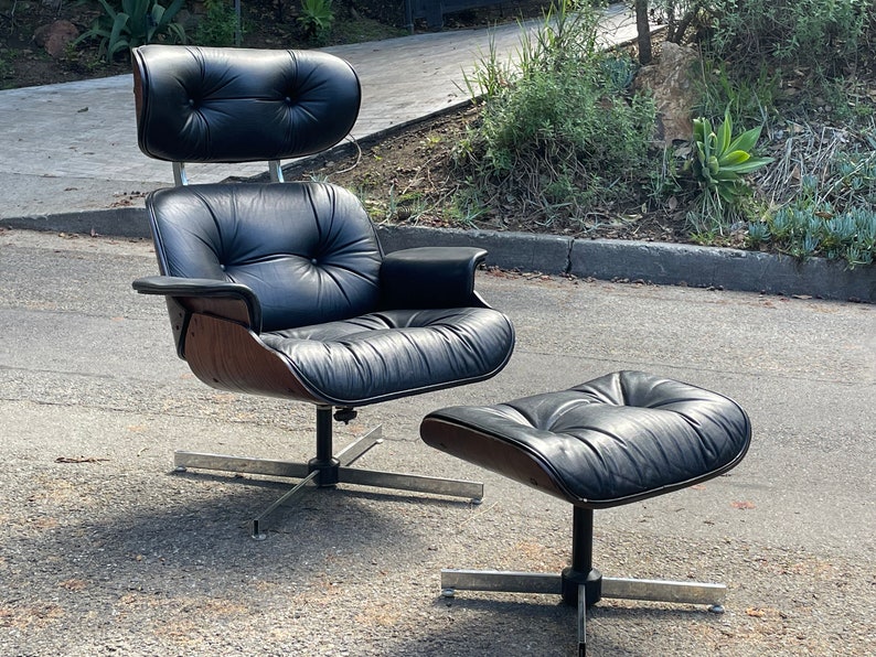 Mid Century Plycraft Selig Leather & Rosewood Lounge Chair and Ottoman image 2