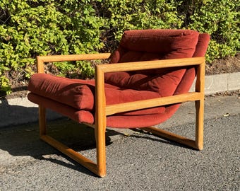 Poltrona lounge Scoop con struttura in rovere di Milo Baughman per Thayer Coggin