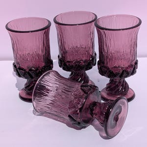 Set of 4 Fostoria MCM Sorrento Amethyst Wine/Juice Goblets/Glasses