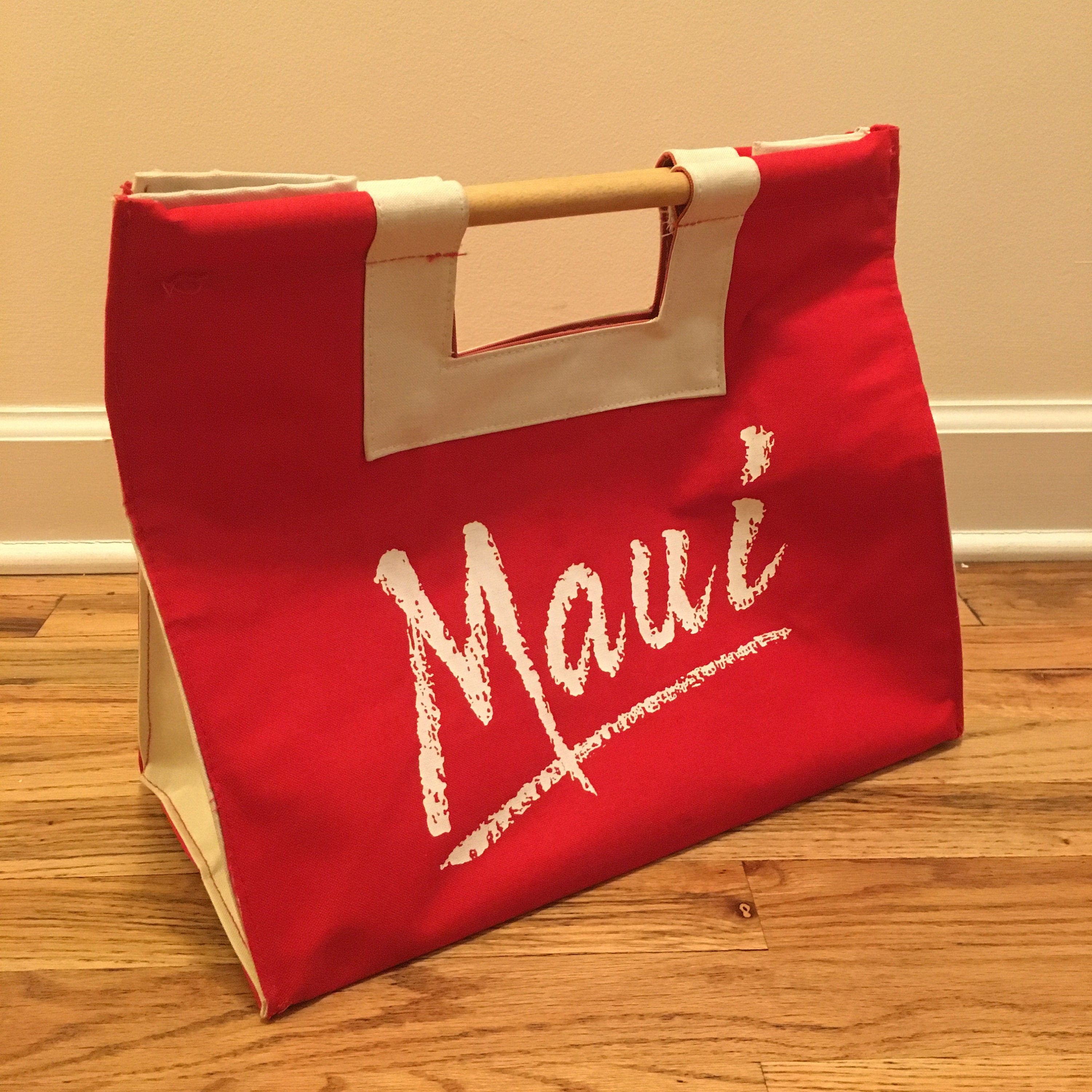 Vintage Hawaiian Tote Bag Maui x Kauai Wood handles