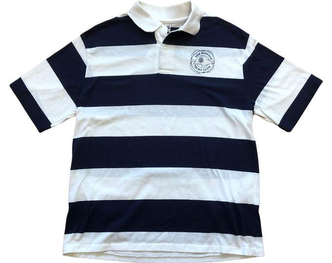 Vintage New Buffalo Yacht Club White Navy Striped Polo Shirt Made in USA
