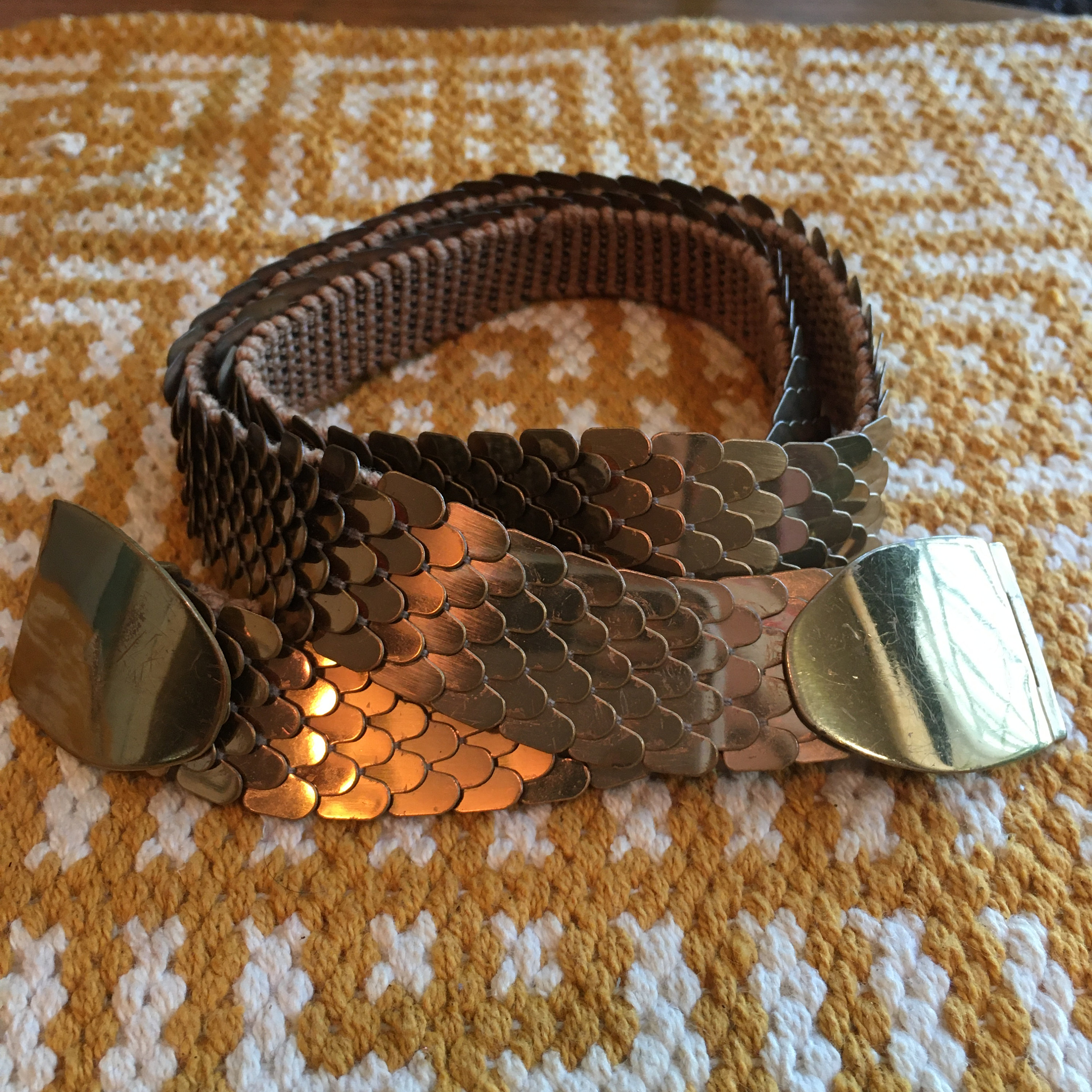 Vintage Elastic Brass Fishscale Belt Fish Scale Pattern Womens Belt