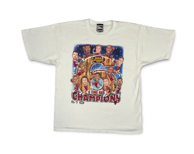 Vintage 1998 NBA Chicago Bulls 6 Time Champions Pro Player Character Tee Shirt Repeat 3 Peat Save The Last Dance