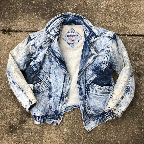 Vintage Acid Wash Denim Biker Jacket 