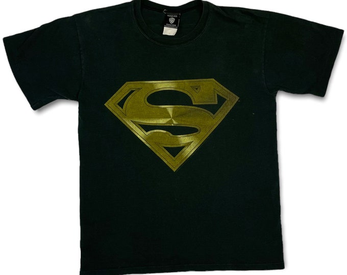 Vintage Superman Gold Emblem DC Comic Warner Bros Tee Shirt 1997 Single Stitch Made in USA M