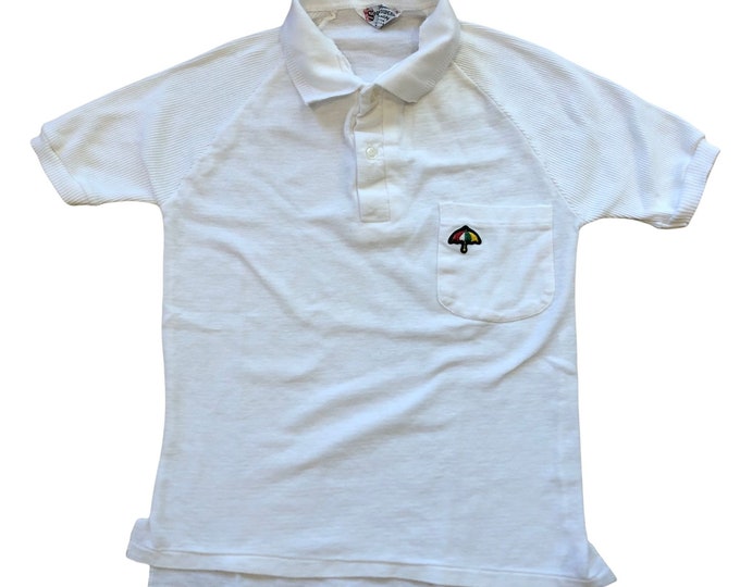 Vintage 50s/60s White Polo Pocket Shirt w/ Umbrella Emblem Made in USA