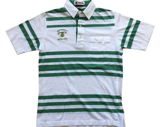 Vintage Awase Meadows Golf Course Okinawa Japan White Green Polo Pocket Shirt