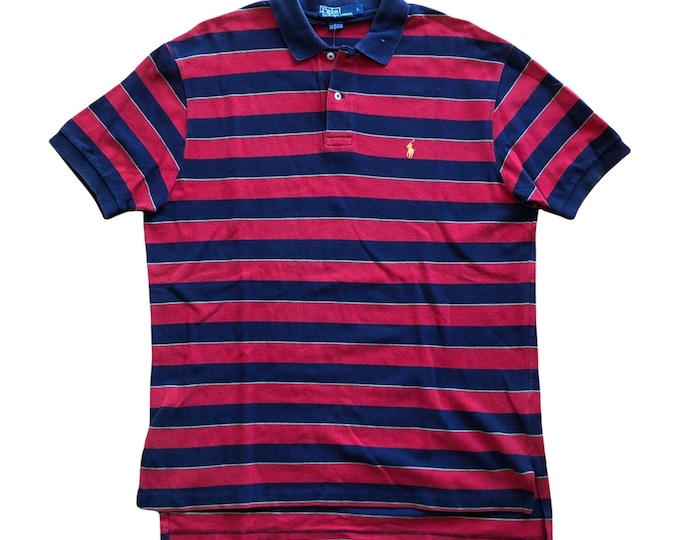 Vintage Polo Ralph Lauren Red Navy Green Striped Polo w/ Yellow
