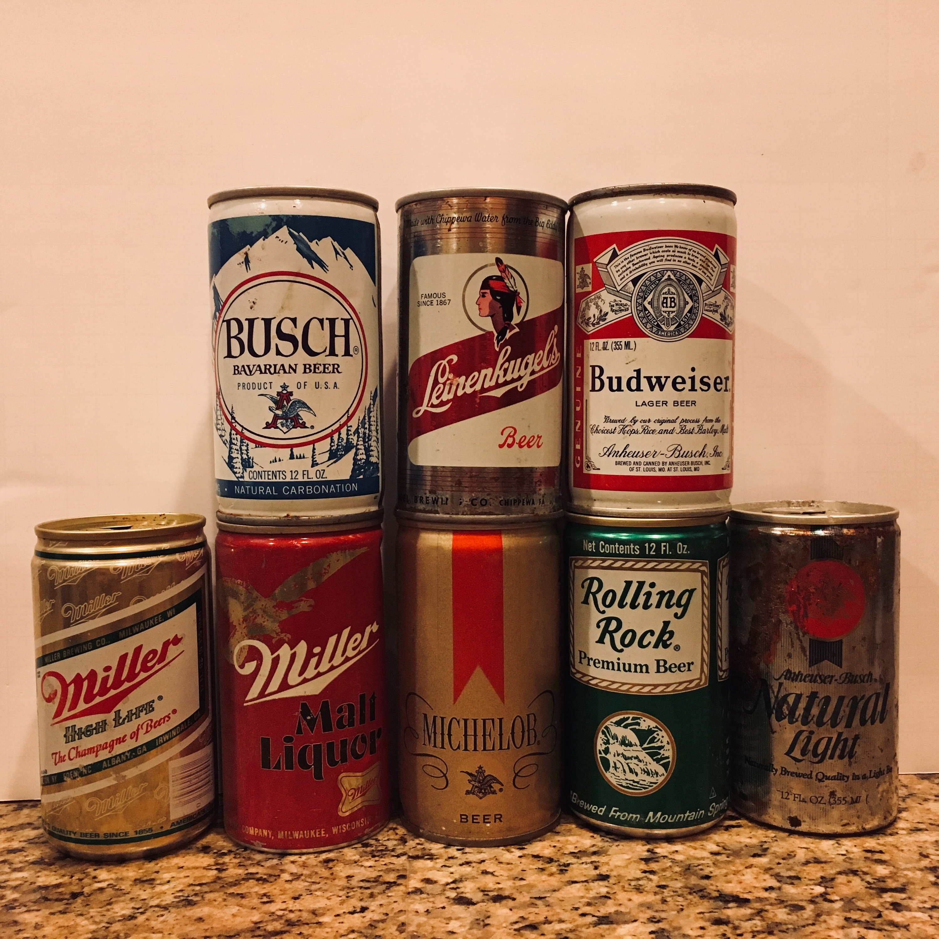 Vintage American Icon Beer Can Collection w/ upside down printed