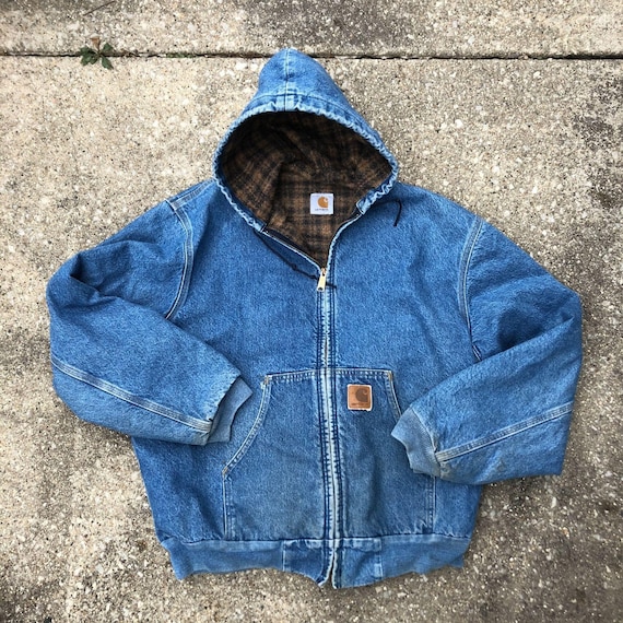 Vintage Carhartt Hooded Denim Jacket Faded Distres