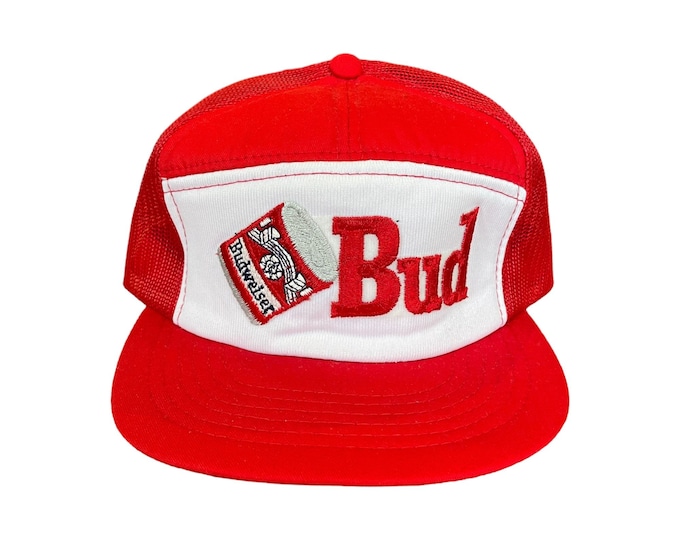 Vintage Bud Budweiser Can Embroidered Mesh Trucker Hat Snapback 1970s