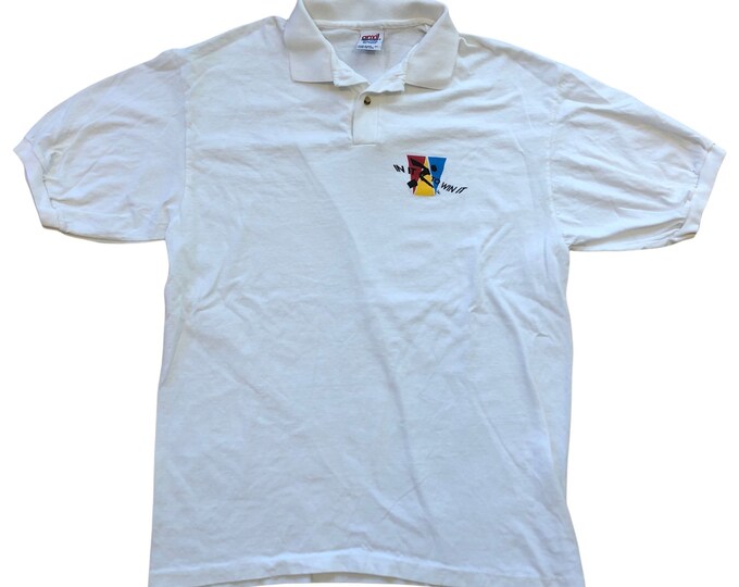 Vintage In It To Win It White Polo Made in USA