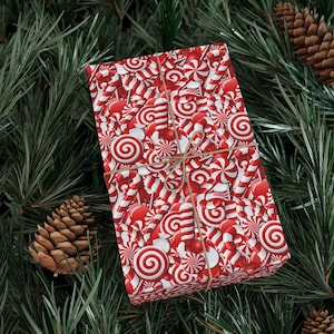 Candy Cane Gift Wrapping Paper Roll - White and Red Peppermint Christmas Wrapping Paper, Gift Wrap Roll, Holidays, For Girls