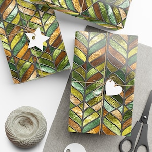 Green Copper Stained Glass Wrapping Paper Roll - Eclectic Geometric Mosaic Gift Wrap