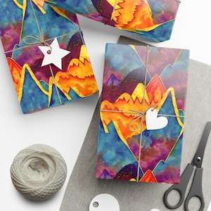 Boho Mountain Wrapping Paper - Fantasy Volcano Fire Colorful Mountain Gift Wrapping Paper
