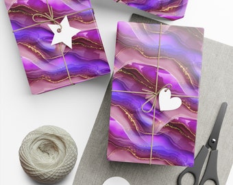 Pretty Wrapping Paper Roll - Pink Purple Alcohol Ink Art Purple Pink Marble Art Gift Wrapping Paper For Girls Birthday