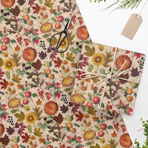 Thanksgiving Harvest Wrapping Paper - Fall Vintage Botanical Leaves Retro Floral Gift Wrapping Paper