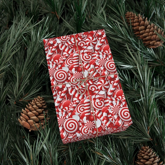 Christmas Wrapping Paper Red Candy Canes Festive Gift Wrap 