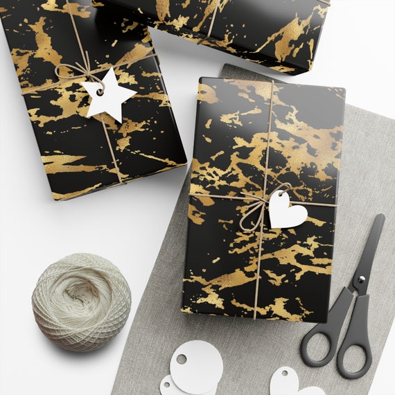 Black and Gold Wrapping Paper Roll Elegant Marble Gift Wrap