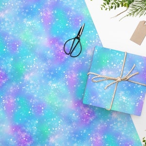 Winter Snowflake Wrapping Paper For Girls - Colorful Blue Purple Snowflake Gift Wrap