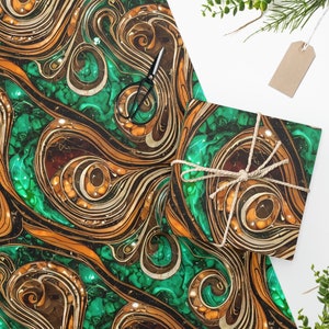Geode Wrapping Paper - Emerald Green Amber Tiger Eye Gemstone Art Abstract Gift Wrapping Paper Sheet