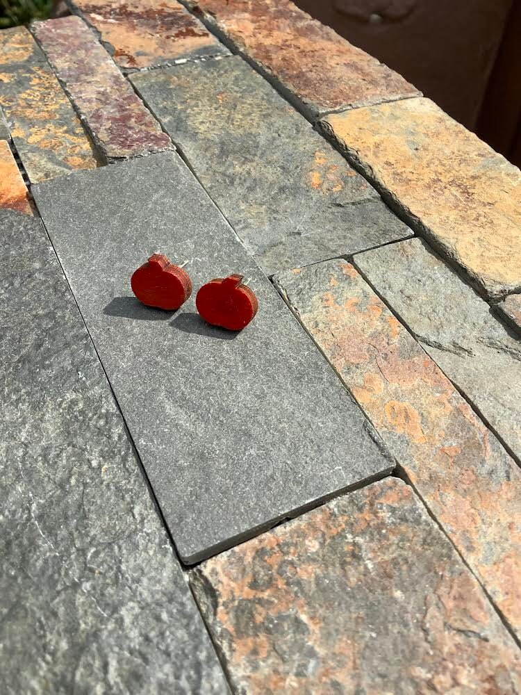 Wooden Pumpkin stud earrings handmade Halloween earrings | Etsy