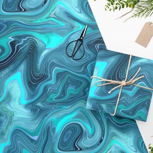 Teal Blue Marble Wrapping Paper - Eclectic Gift Geode Turquoise Wrapping Paper