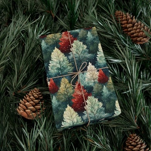 Pine Tree Wrapping Paper - Winter Forest Xmas Wrapping Paper Evergreen Tree Gift Wrap