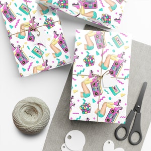 90s Wrapping Paper - Retro Skater Girl Gift Wrap 90s Party Decoration