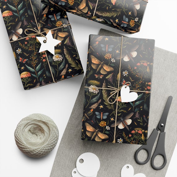 Black Botanical Holiday Wrapping Paper