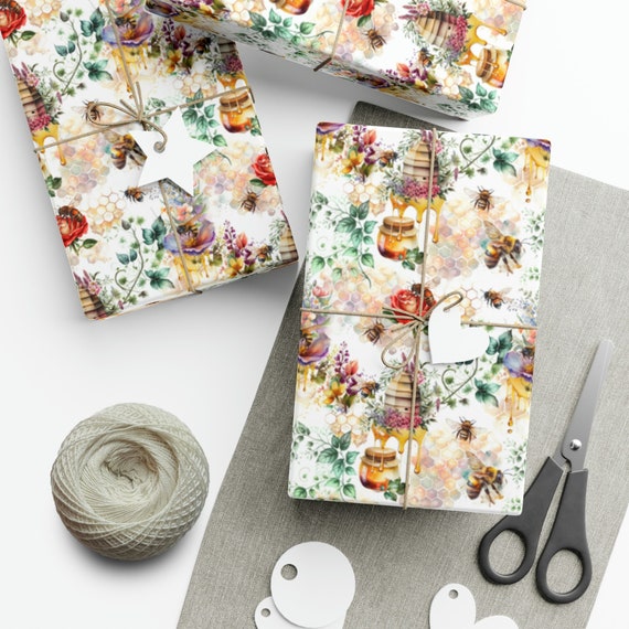 Honey Bee Gift - Wrapping Paper Roll, Bumble Bee Decor, Cute Gift Wrap, Summer Gifts, Gift Wrapping Ideas, Garden Gift Basket, Honeycomb