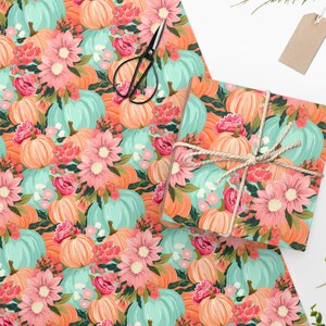 Pastel Pumpkin Wrapping Paper - Pastel Fall Thanksgiving Wrapping Paper Pumpkin Halloween Gift Wrap