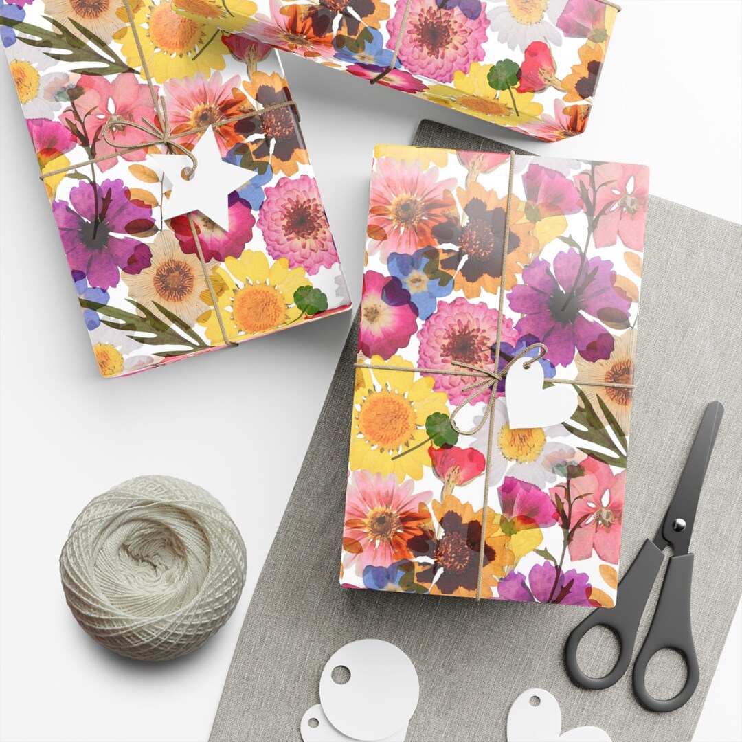 Pressed Flower Wrapping Paper Roll Mothers Day Gift, Gift Wrap Roll